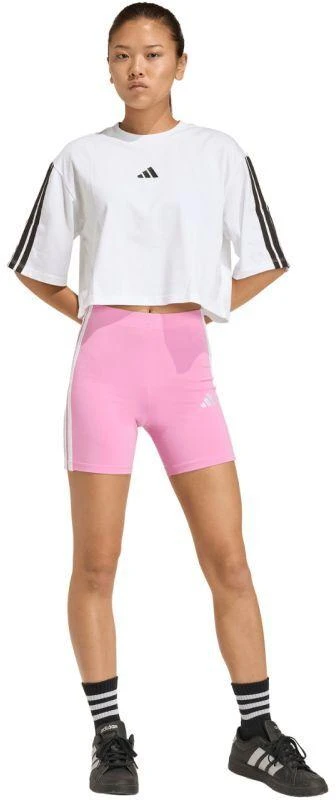 Moterų adidas Essentials 3-Stripes aukšto liemens dviratininko šortai, rožiniai, KT1625