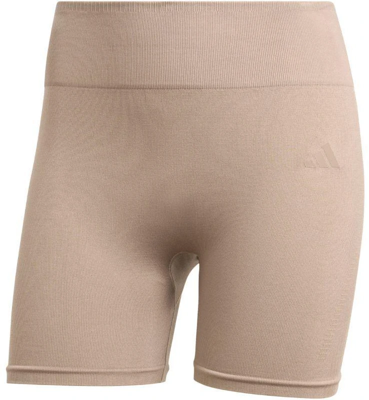 Moterų adidas Workout Essentials 4 colių smėlio spalvos šortai JX3926