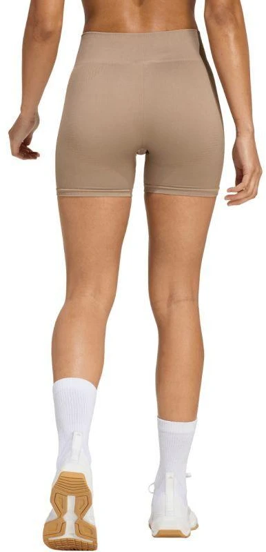 Moterų adidas Workout Essentials 4 colių smėlio spalvos šortai JX3926