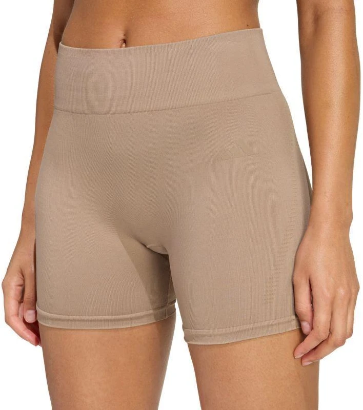 Moterų adidas Workout Essentials 4 colių smėlio spalvos šortai JX3926