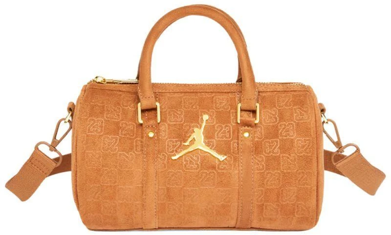 Moterų „Air Jordan“ zomšinis monogramos mini krepšys „Duffel“, 3 l, konjako spalvos – MA09209-X6X