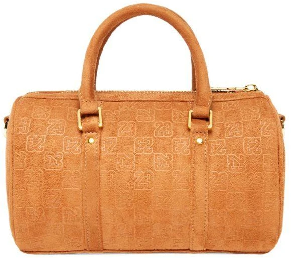 Moterų „Air Jordan“ zomšinis monogramos mini krepšys „Duffel“, 3 l, konjako spalvos – MA09209-X6X