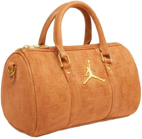 Moterų „Air Jordan“ zomšinis monogramos mini krepšys „Duffel“, 3 l, konjako spalvos – MA09209-X6X