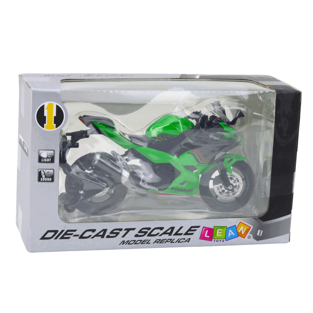 Lean Toys Žalias sportinis motociklas 1:12 su šviesomis ir garsais