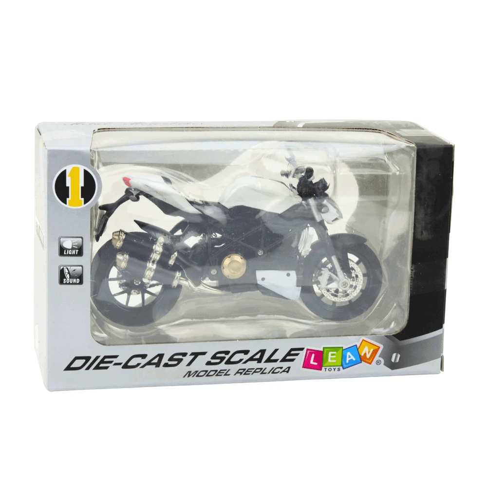 Lean Toys METALINIS SPORTINIS MOTOCIKLAS – Baltas 1:12