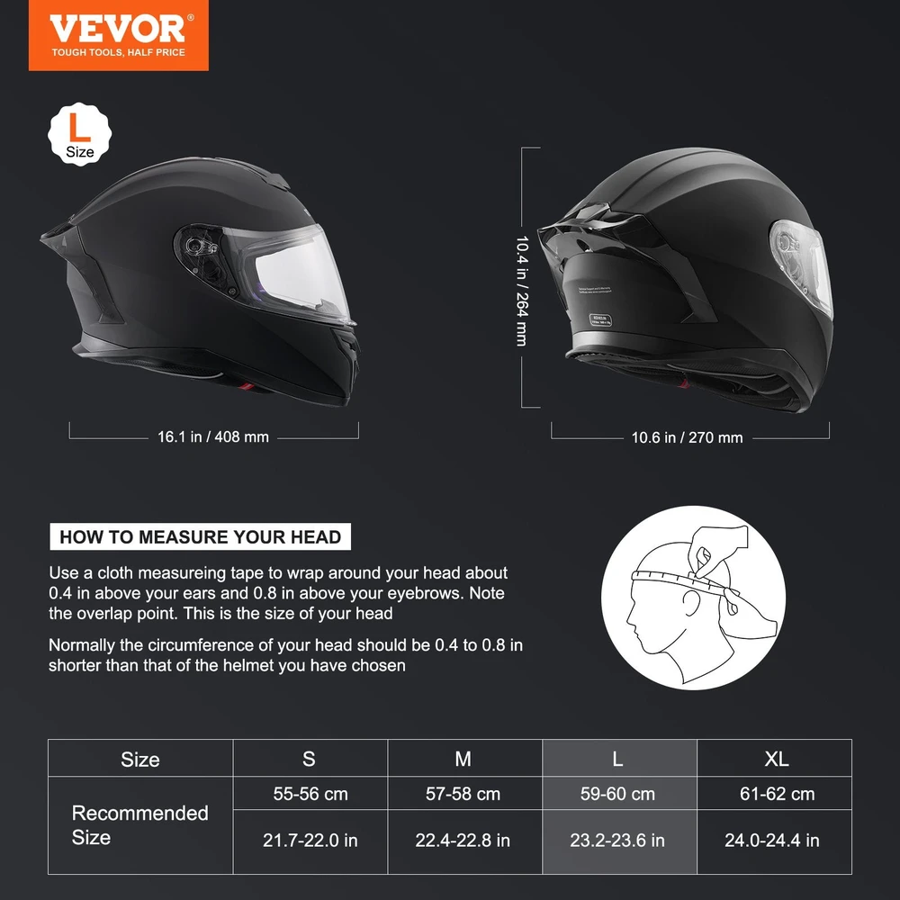 VEVOR Pilnas motociklininko šalmas su Bluetooth