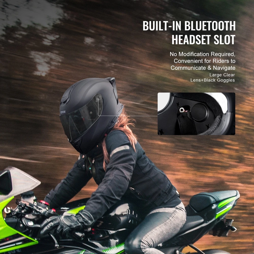 VEVOR Pilno veido motociklininko šalmas su „Bluetooth“ lizdu