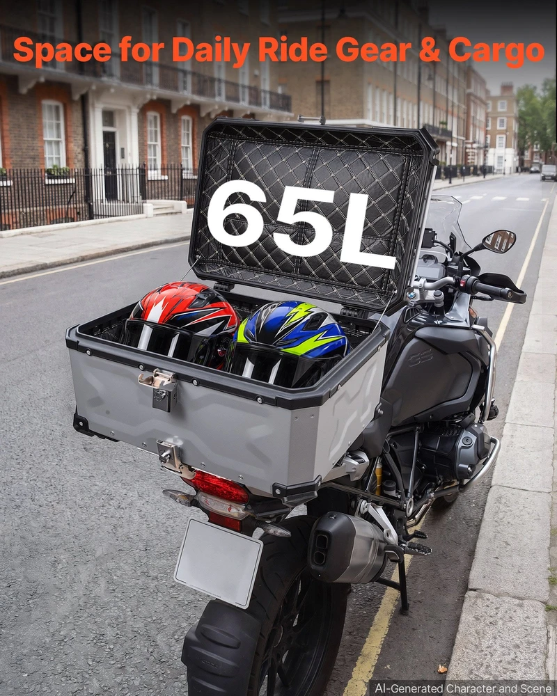 VEVOR Motociklo galinė bagažinė dėžė, 65 L
