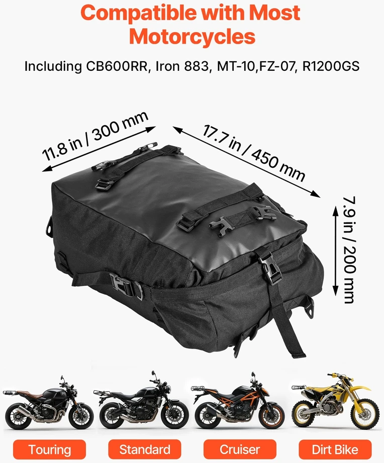 VEVOR Universalus motociklo galinis krepšys 30 L