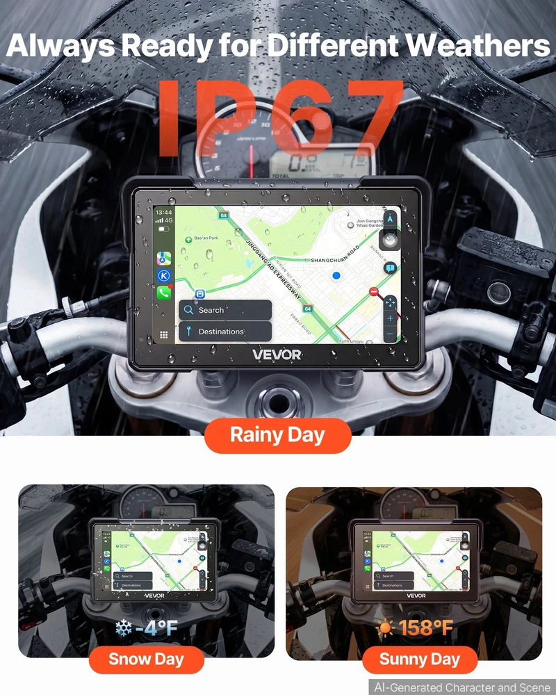 VEVOR 7 colių belaidė motociklų CarPlay sistema