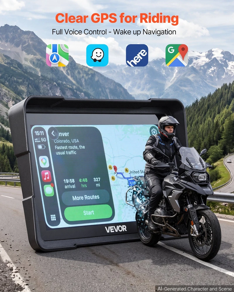 VEVOR 7 colių belaidė motociklų CarPlay sistema