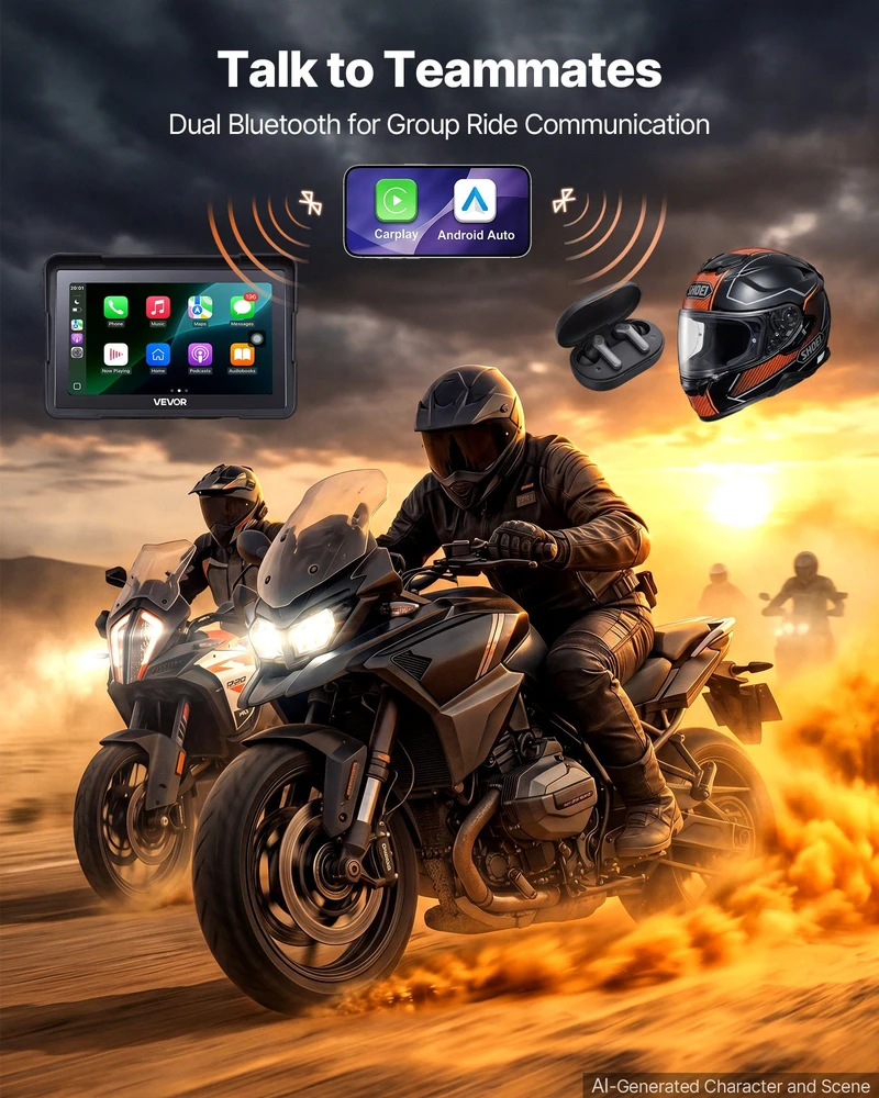 VEVOR 7 colių belaidė motociklų CarPlay sistema