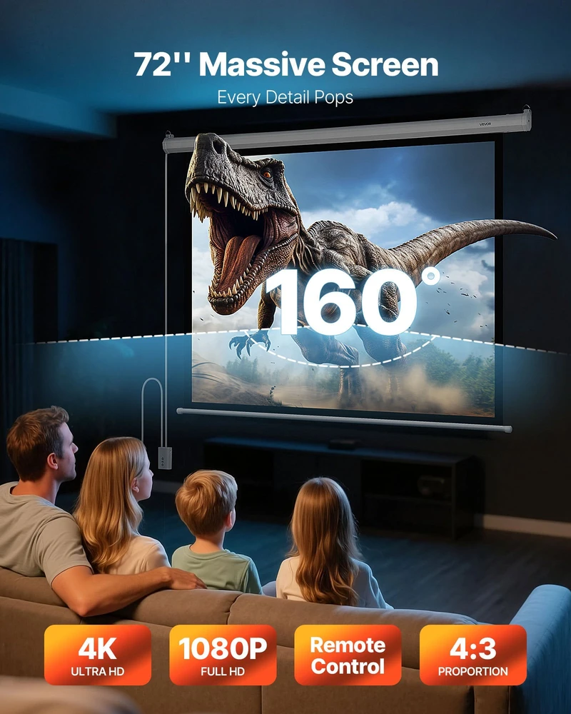 VEVOR Elektrinis projektorių ekranas su valdymu, 1080 HD