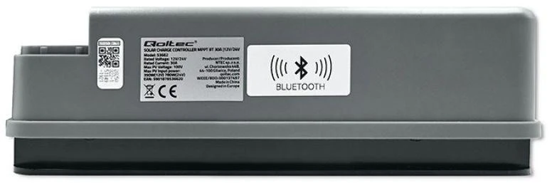 Qoltec 53662 Saulės įkrovimo valdiklis MPPT su temperatūros jutikliu 30A | 12V / 24V | LCD | 2x USB