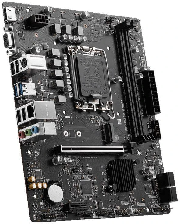 Pagrindinė plokštė MSI PRO H610M-E DDR4 | Intel H610 | LGA1700 | MicroATX | 2x DDR4 lizdai | 1x PCI-Express 1x | 1x PCI-Express 16x | 1 x M.2 | 1x 15pin D-sub | 1x HDMI | 4xUSB 2.0 | 2x USB 3.2 | 1xPS/2 | 1x RJ45 | 3x garso jungtys