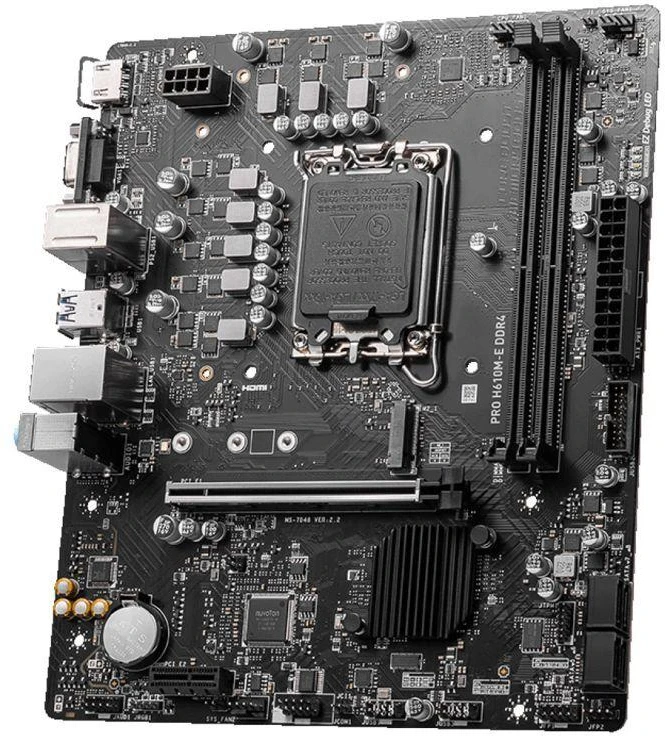 Pagrindinė plokštė MSI PRO H610M-E DDR4 | Intel H610 | LGA1700 | MicroATX | 2x DDR4 lizdai | 1x PCI-Express 1x | 1x PCI-Express 16x | 1 x M.2 | 1x 15pin D-sub | 1x HDMI | 4xUSB 2.0 | 2x USB 3.2 | 1xPS/2 | 1x RJ45 | 3x garso jungtys