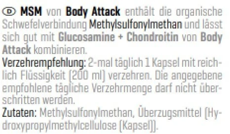 MSM kapsulės Body Attack 100 kapsulių