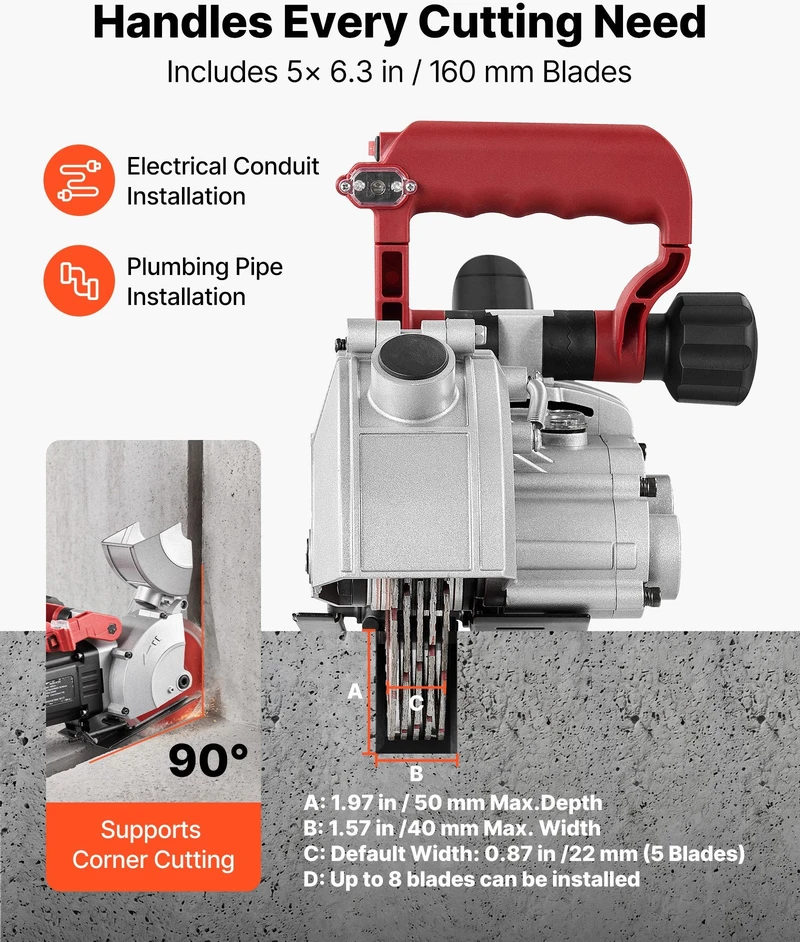Mūro rėžtuvas VEVOR KC160, 5000 W
