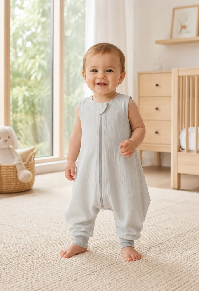 My Sweet Baby Muslininis miego maišas vaikams vasarai su kojomis 2-4 m pilkas XL