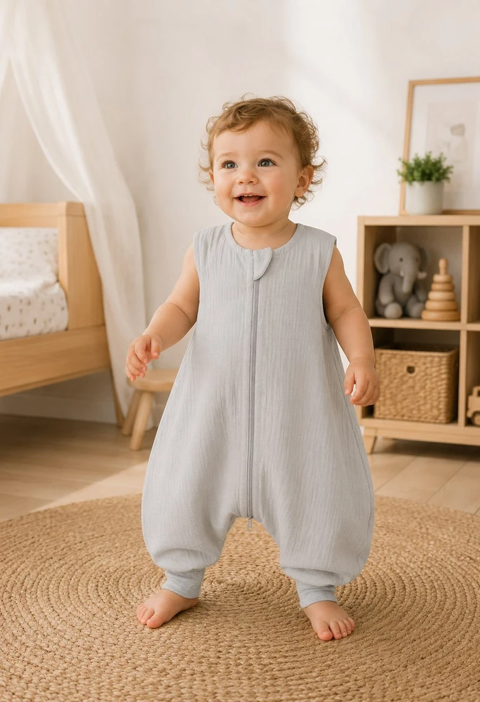 My Sweet Baby Muslininis miego maišas vaikams vasarai su kojomis 2-4 m pilkas XL