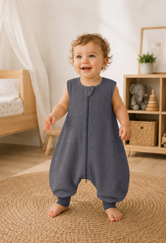 My Sweet Baby Muslininis miegmaišis vaikams vasarai su kojomis 2-4 m. antracito spalvos XL