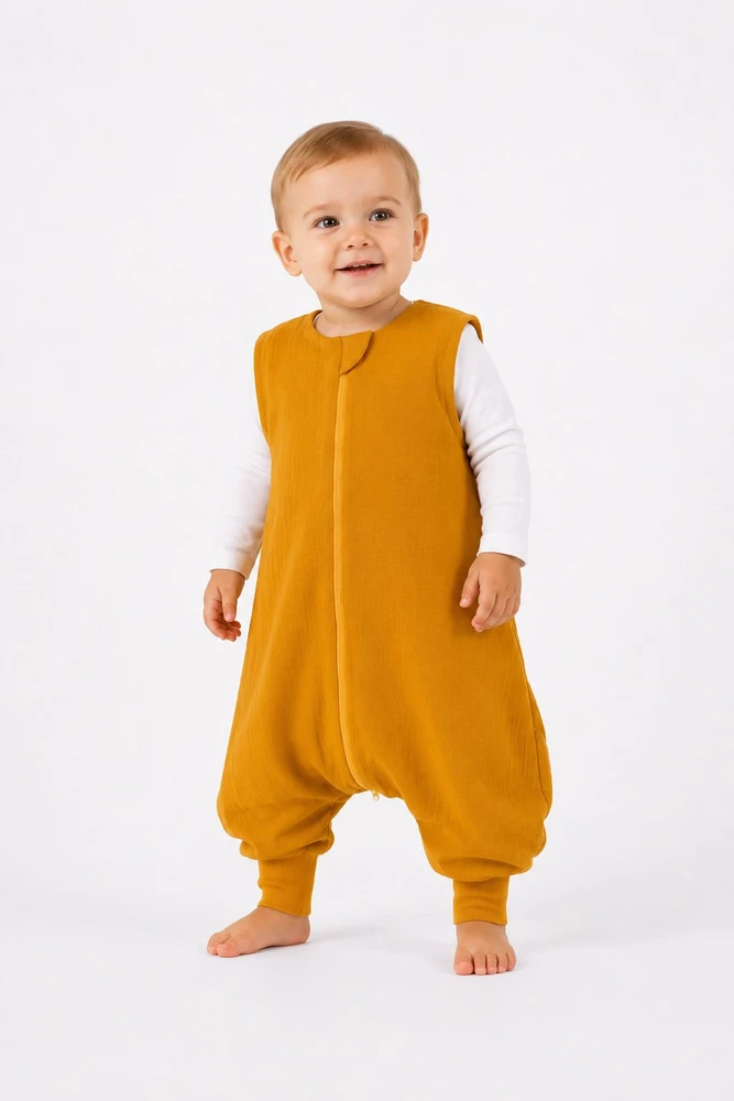 My Sweet Baby Muslininis vasarinis miegmaišis vaikams 2-4 m. su kojomis, TOG 1.0, medaus geltonumo