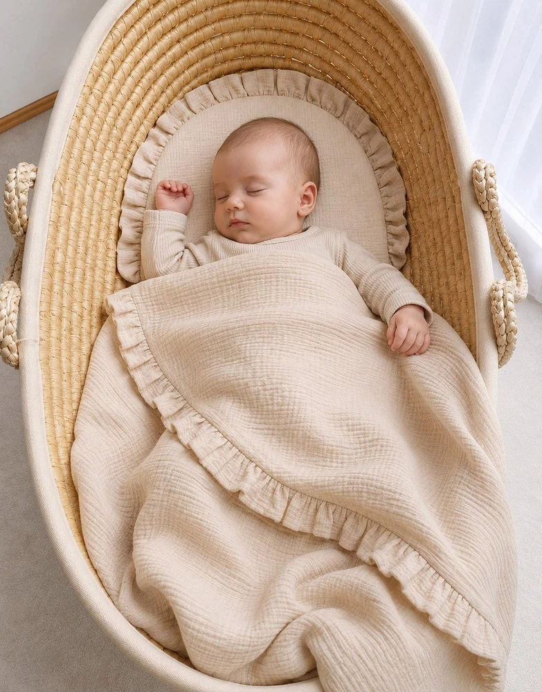 Muslino patalynės komplektas kūdikio lovytei su raukinuku, 2 dalių, kreminis My Sweet Baby
