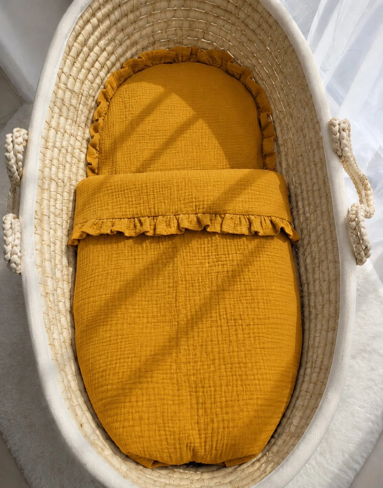 Muslino patalynės komplektas su raukinuku, 2 dalių, honey-yellow