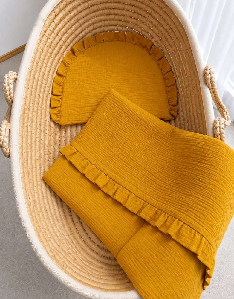 Muslino patalynės komplektas su raukinuku, 2 dalių, honey-yellow