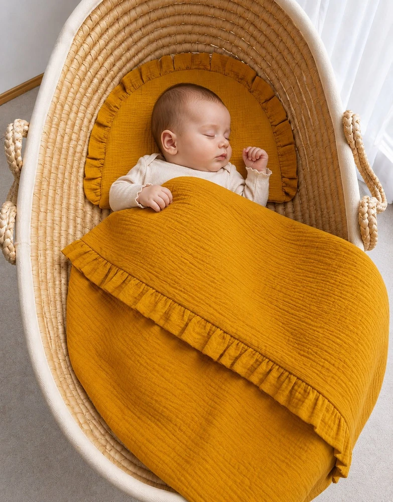 Muslino patalynės komplektas su raukinuku, 2 dalių, honey-yellow