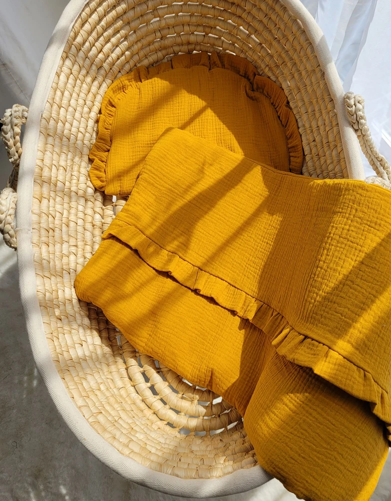 Muslino patalynės komplektas su raukinuku, 2 dalių, honey-yellow