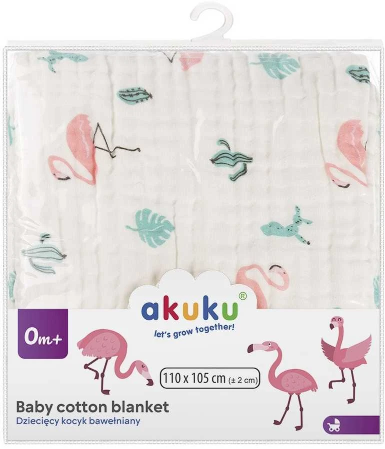 Albis Akuku muslininis pledukas 110x105 cm. Flamingai, A0686