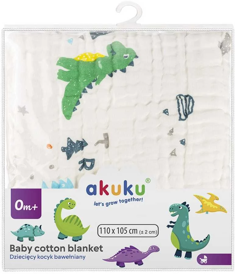 Albis Akuku muslininis pledukas 110x105 cm. Dinozaurai, A0685