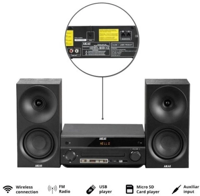 AKAI AM-301B sistema 40W (2x20W) CD MP3 BT USB FM 40 išankstinių stočių AUX RCA, juodas