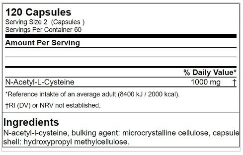 NAC N-acetil-L-cisteino kapsulės GN Genetic Nutrition 120 kapsulių