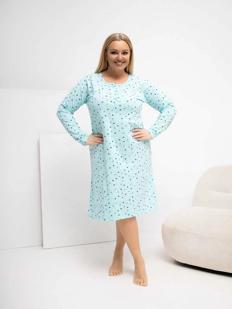 Naktinukai moteriški mėtų spalvos su ilgomis rankovėmis