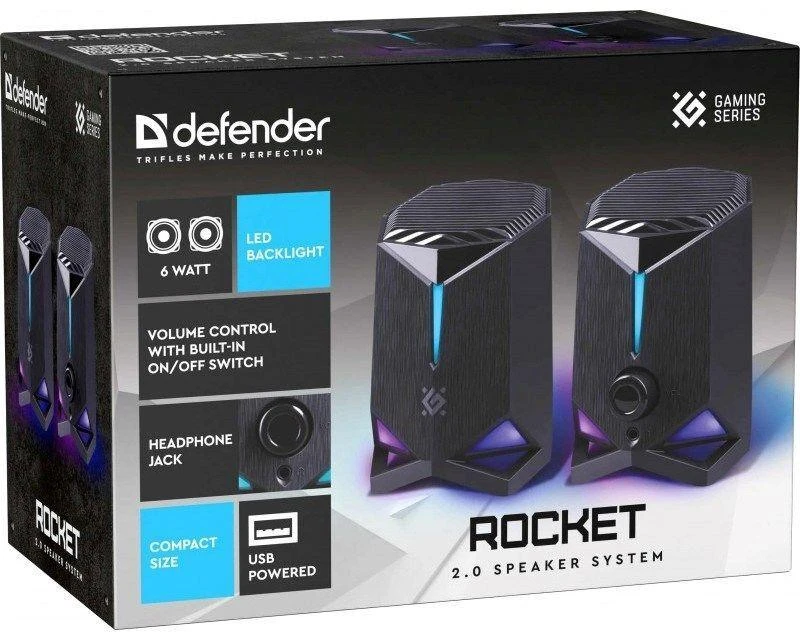 Speakers Defender Rocket 2.0 6w LED USB, juodas