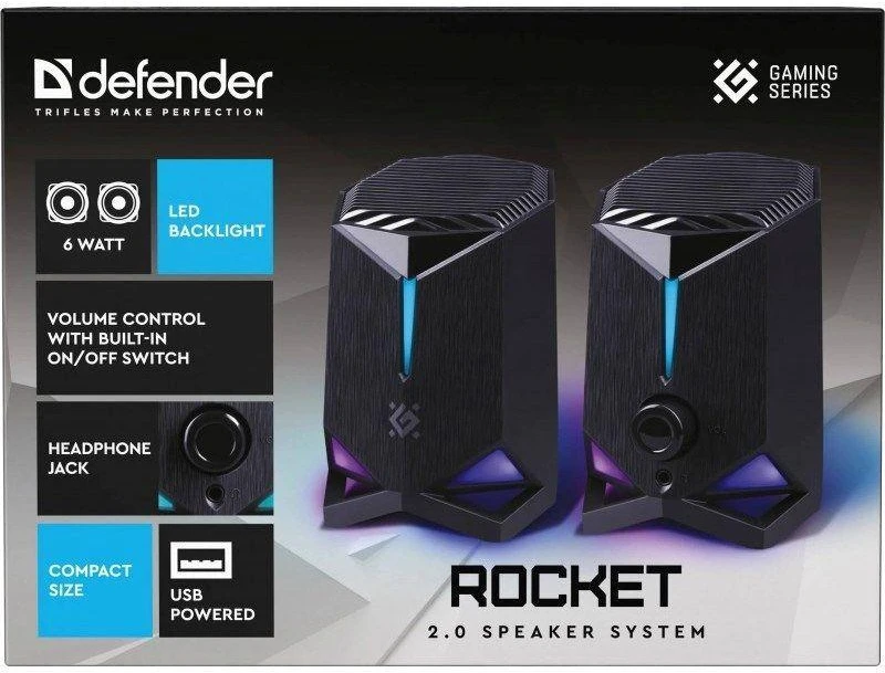 Speakers Defender Rocket 2.0 6w LED USB, juodas