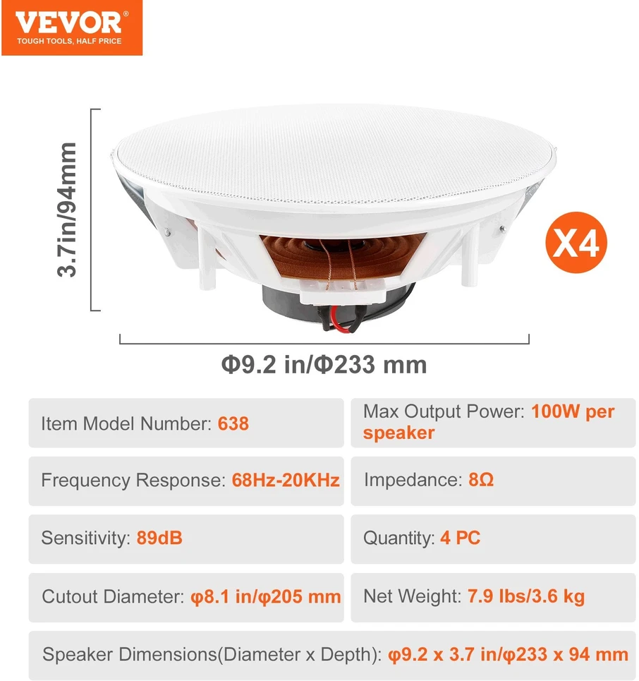 VEVOR 4 vnt. 20 cm lubiniai garsiakalbiai 100W