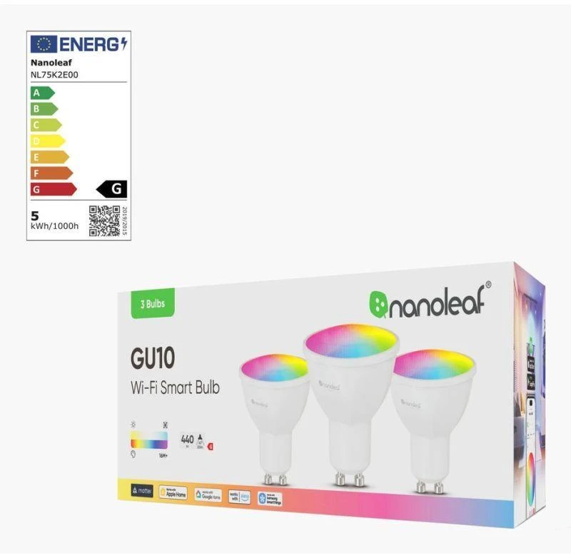 „Nanoleaf Essentials Matter“ išmanioji „Wi-Fi“ lemputė, 3 vnt. | GU10 | RGBCW