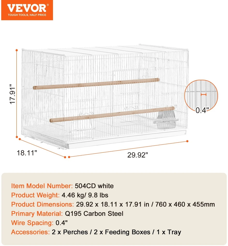 VEVOR Paukščių skrydžio narvas 46 cm baltas