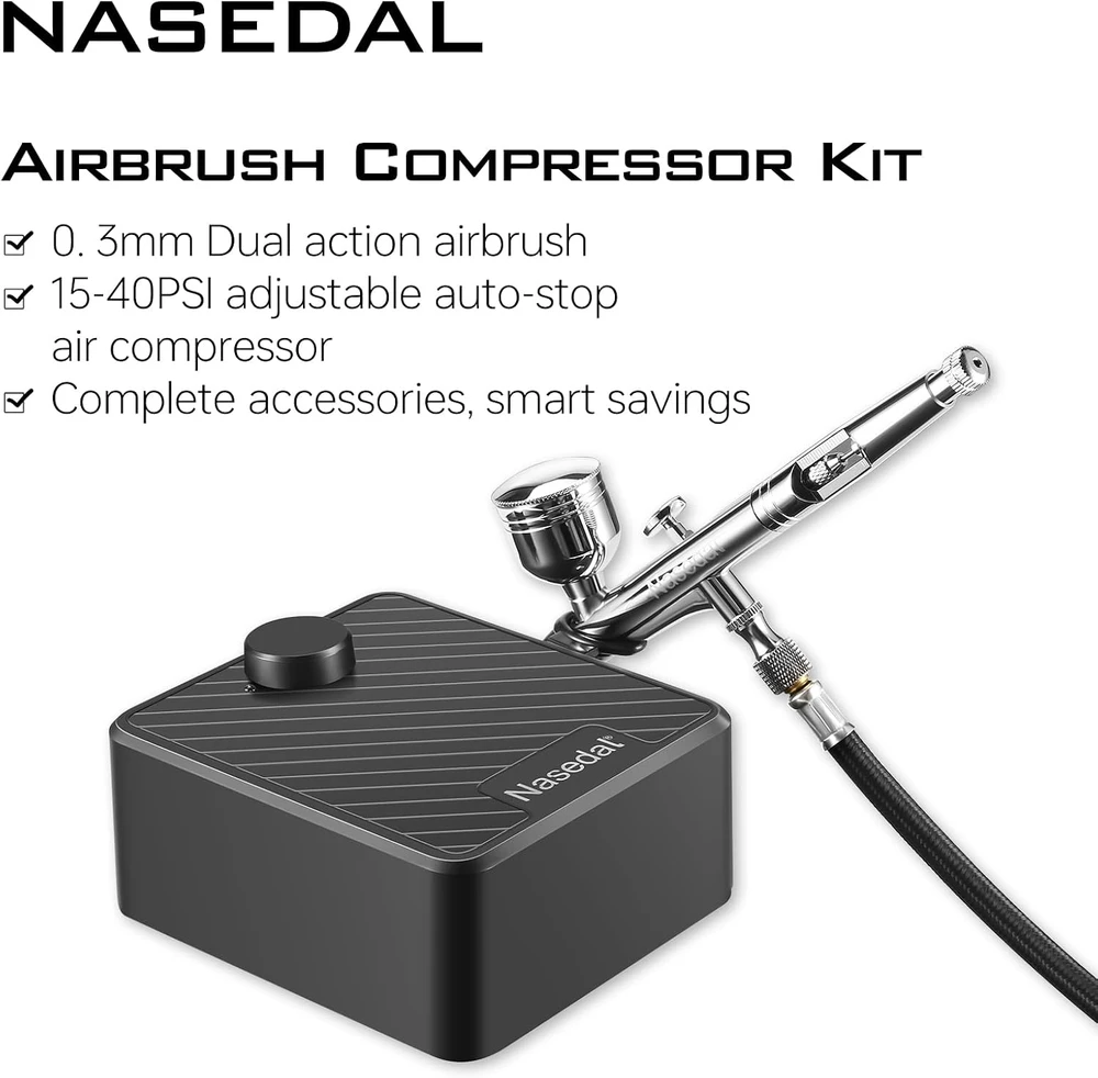 Nasedal dvigubo veikimo aerografo rinkinys su 40 PSI kompresoriumi NT-99B-5Kit