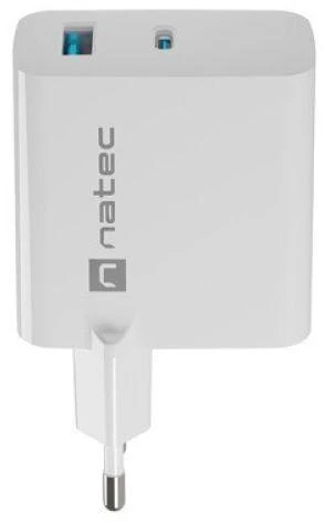 Telefonas Įkroviklis - Natec Ribera Gan 1X USB-A + 1X USB-C 45W Baltas