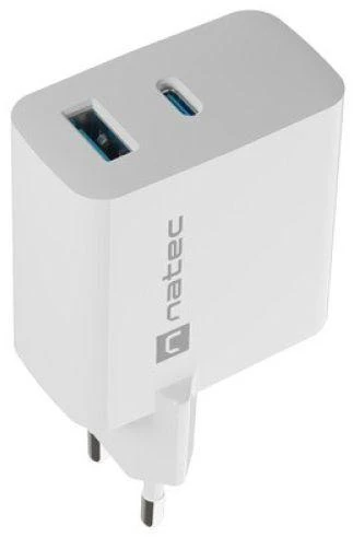 Telefonas Įkroviklis - Natec Ribera Gan 1X USB-A + 1X USB-C 45W Baltas