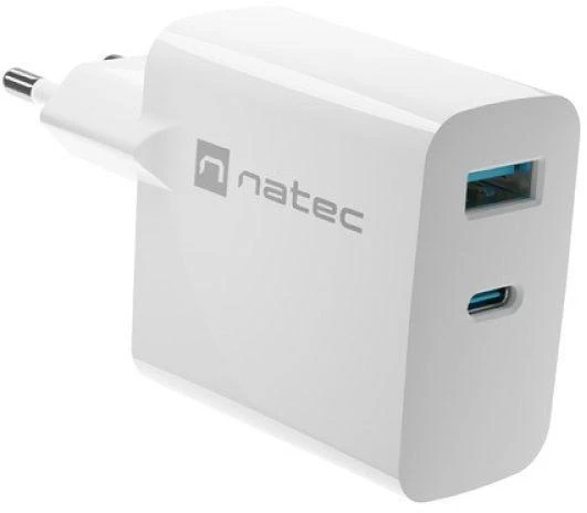 Telefonas Įkroviklis - Natec Ribera Gan 1X USB-A + 1X USB-C 45W Baltas