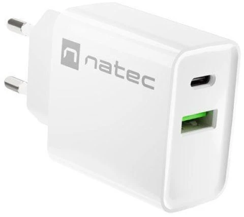 NATEC USB įkroviklis Ribera USB-A+USB-C Maitinimas 20W baltas