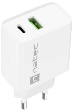 NATEC USB įkroviklis Ribera USB-A+USB-C Maitinimas 20W baltas