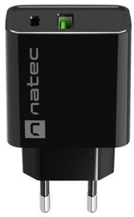 NATEC USB įkroviklis Ribera USB-A+USB-C Maitinimo tiekimas 20W juodas