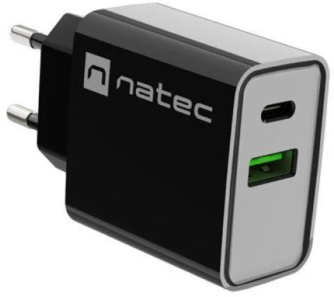 NATEC USB įkroviklis Ribera USB-A+USB-C Maitinimo tiekimas 20W juodas
