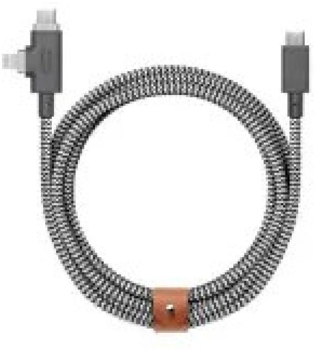 „Native Union Belt Cable Duo Pro 240W“ – USB-C – USB-C / „Lightning“ laidas, 2,4 m (zebras)